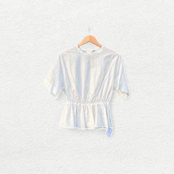 Longchamp Eyelet Blouse Peplum Top in White - Picture 2 of 8